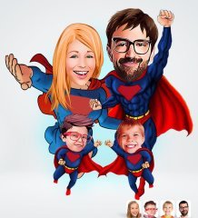 Kişiye Özel Süper Aile Tasarımlı Dijital Karikatür-2