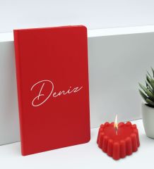 BK Gift Kişiye Özel İsimli Kırmızı Defter ve Kokulu Kalp Mum Hediye Seti-1, Sevgiliye Hediye, Arkadaşa Hediye