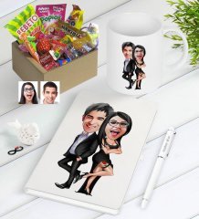 Kişiye Özel Sevgililer Karikatürlü Nostaljik Lezzetler Defter Kalem Kupa Hediye Seti-6