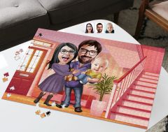 BK Gift Kişiye Özel Aile Tasarımlı 1000 Parça Profesyonel Puzzle, 3'lü  Portre, Aileye Hediye Puzzle-8