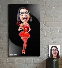 Kişiye Özel Şeytan Kız Karikatür Ahşap Tablo - 1