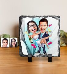 Kişiye Özel Gelin Damat Karikatürlü Dekoratif Doğal Taş - 4
