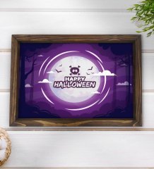 BK Gift Happy Halloween Tasarımlı Doğal Ahşap Tepsi-6