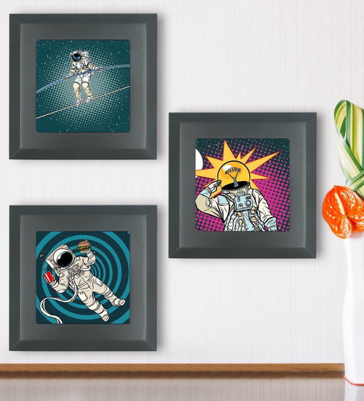 BK Gift Popart Tasarımlı 3’lü Ahşap Çerçeveli Taş Duvar Dekoru-3