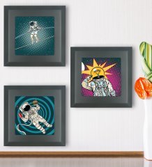BK Gift Popart Tasarımlı 3’lü Ahşap Çerçeveli Taş Duvar Dekoru-3