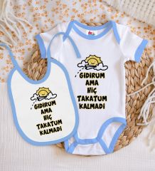 BK Kids Takatum Kalmadı Tasarımlı Mavi Bebek Body Zıbın ve Mama Önlüğü Hediye Seti-1