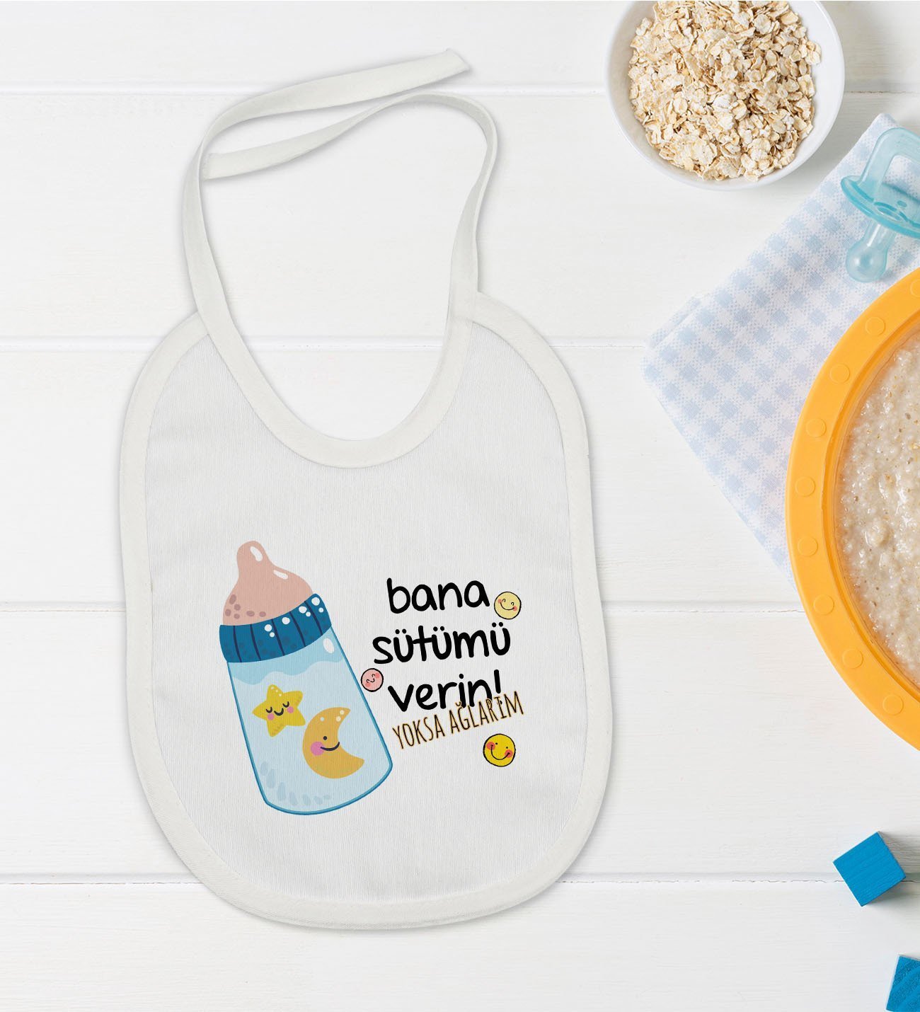 BK Kids Bana Sütümü Verin Tasarımlı Bebek Mama Önlüğü - Model 1