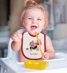 BK Kids Kişiye Özel Mini ve Little Boss Tasarımlı 2’li Kırmızı Mama Önlüğü-1