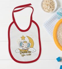 BK Kids Kişiye Özel Uyku Vakti Tasarımlı Kırmızı Bebek Mama Önlüğü-1