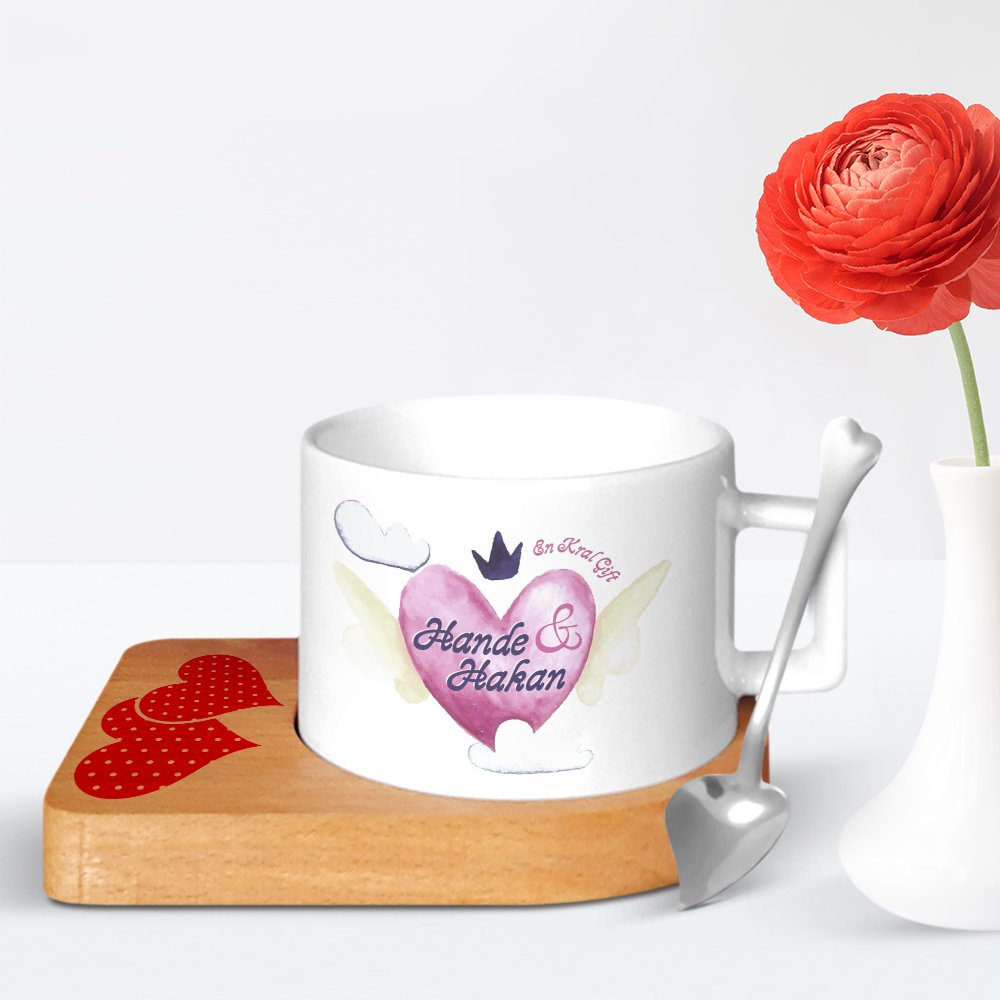 Kişiye Özel Sevgililer Günü Tasarımlı Ahşap Altlıklı Seramik Fincan - 24