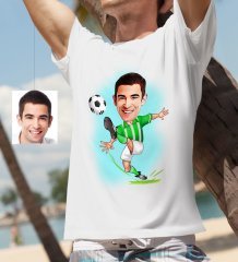 Kişiye Özel Bay Yeşil Beyaz Futbolcu Karikatür Beyaz Tişört - 1