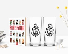 Kişiye Özel Renkli Baskılı Kaptan Tasarımlı İkili Rakı Bardağı ve Rakı Cep Kitabı Hediye Seti-6