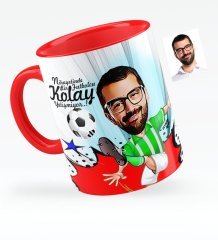 Kişiye Özel Bay Futbolcu Yeşil Beyaz Karikatürlü Kırmızı Kupa Bardak - 1