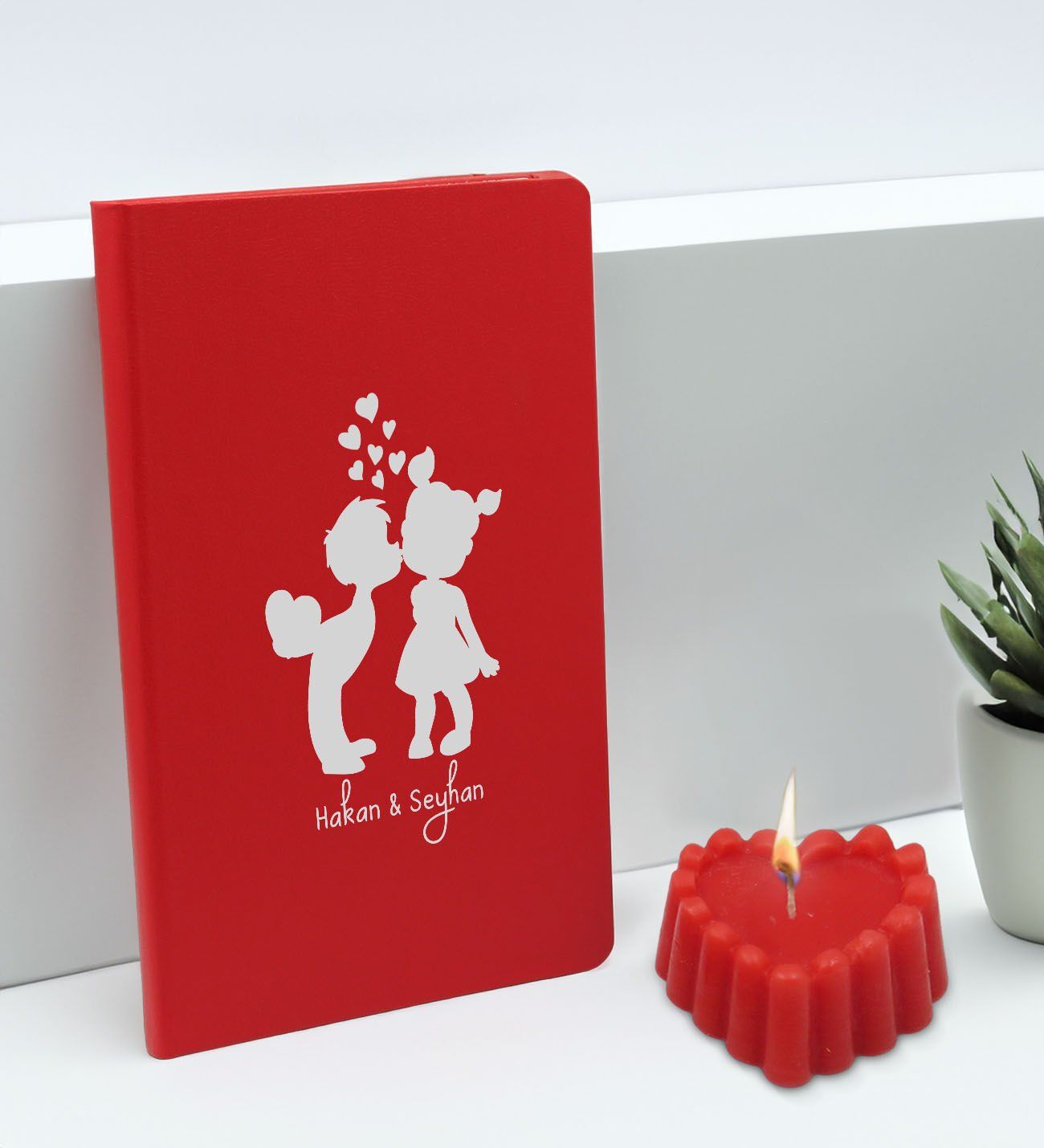 BK Gift Sevgililere Özel İsimli Kırmızı Defter ve Kokulu Kalp Mum Hediye Seti-13, Sevgiliye Hediye, Sevgililer Günü