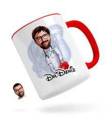 Kişiye Özel Erkek Acil Tıp Teknisyeni Karikatürlü Kırmızı Kupa Bardak-1