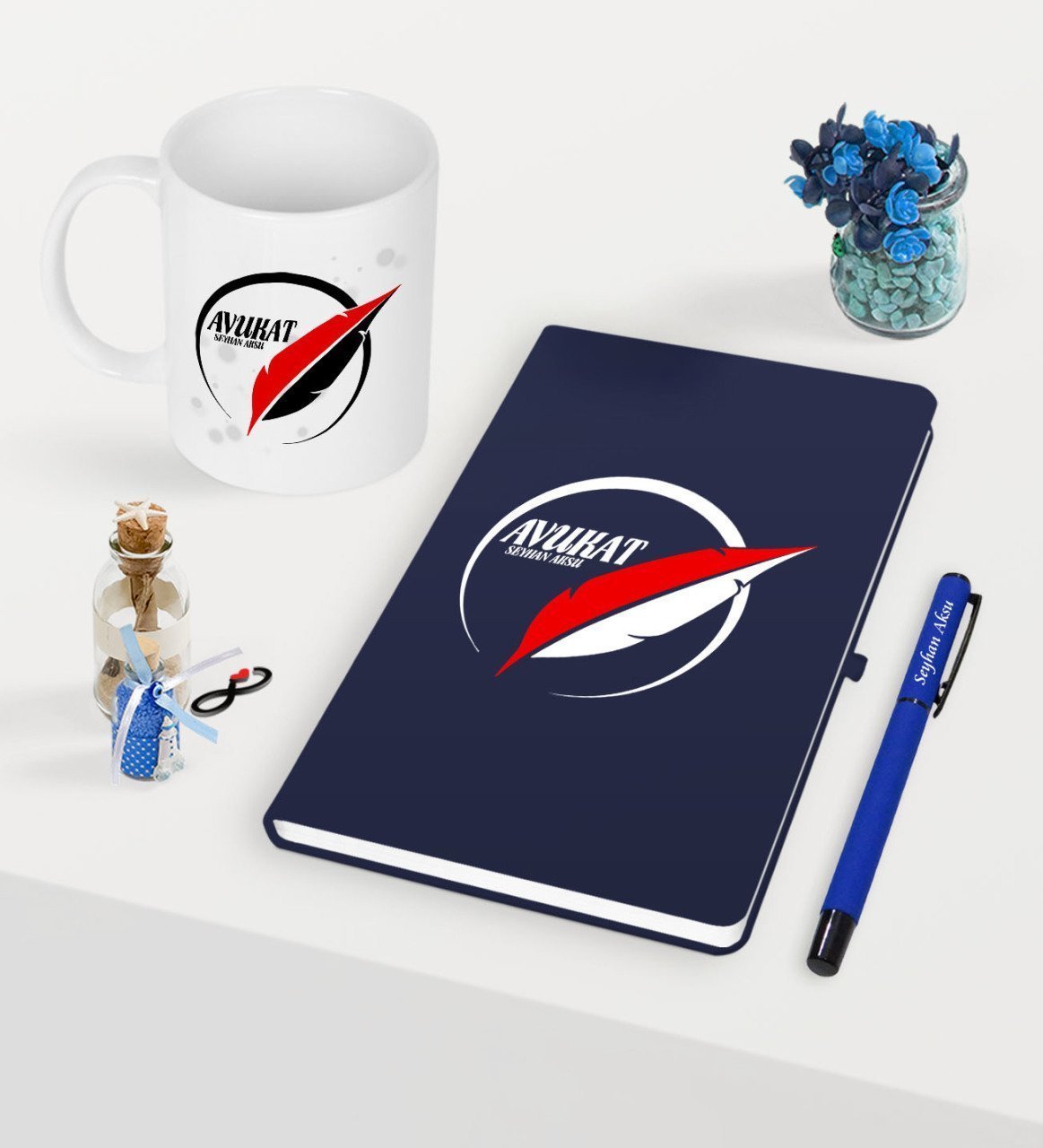 Kişiye Özel Avukat Temalı Lacivert Defter Kalem Kupa Seti - 13
