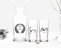 Kişiye Özel Renkli Baskılı Denklem Tasarımlı İkili Rakı Bardağı ve Karaf Hediye Seti-1