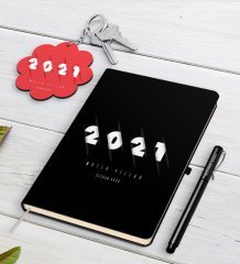 Kişiye Özel 2023 Mutlu Yıllar Siyah Defter Kalem ve Anahtarlık Hediye Seti-1