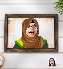 Kişiye Özel Kadın Arapça Öğretmeni Karikatürlü Doğal Ahşap Tepsi-3