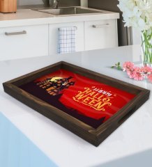 BK Gift Happy Halloween Tasarımlı Doğal Ahşap Tepsi-5