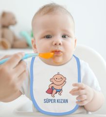 BK Kids Süper Kızan Tasarımlı Mavi Bebek Body Zıbın ve Mama Önlüğü Hediye Seti-1