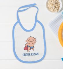 BK Kids Süper Kızan Tasarımlı Mavi Bebek Body Zıbın ve Mama Önlüğü Hediye Seti-1