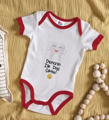 BK Kids Kişiye Özel İlk Diş Tasarımlı Kırmızı Bebek Body Zıbın-1