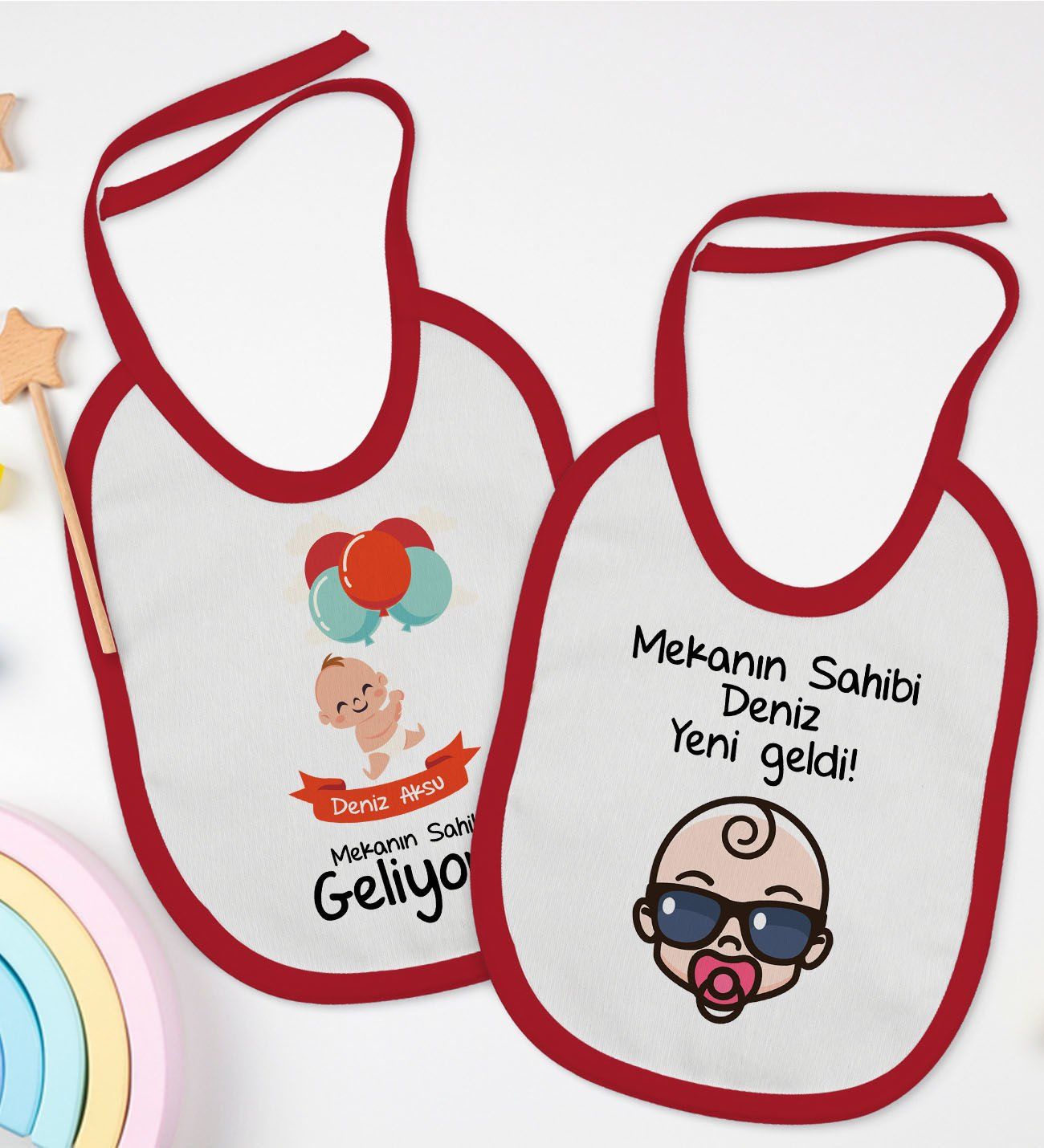 BK Kids Kişiye Özel Mekanın Sahibi Tasarımlı 2’li Kırmızı Mama Önlüğü-1
