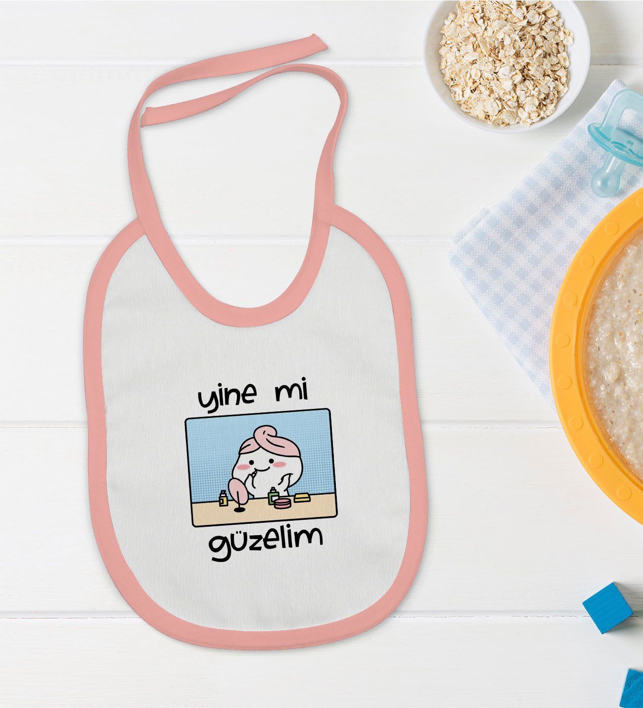 BK Kids Yine Mi Güzelim Tasarımlı Pembe Bebek Mama Önlüğü-1