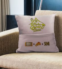 BK Gift Eğlenceli Tasarımlı Organizer Kumanda ve Atıştırmalık Cepli Pembe Kırlent Yastık- 8, Ev Dekoru, Ev Hediyesi