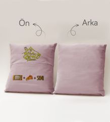 BK Gift Eğlenceli Tasarımlı Organizer Kumanda ve Atıştırmalık Cepli Pembe Kırlent Yastık- 8, Ev Dekoru, Ev Hediyesi