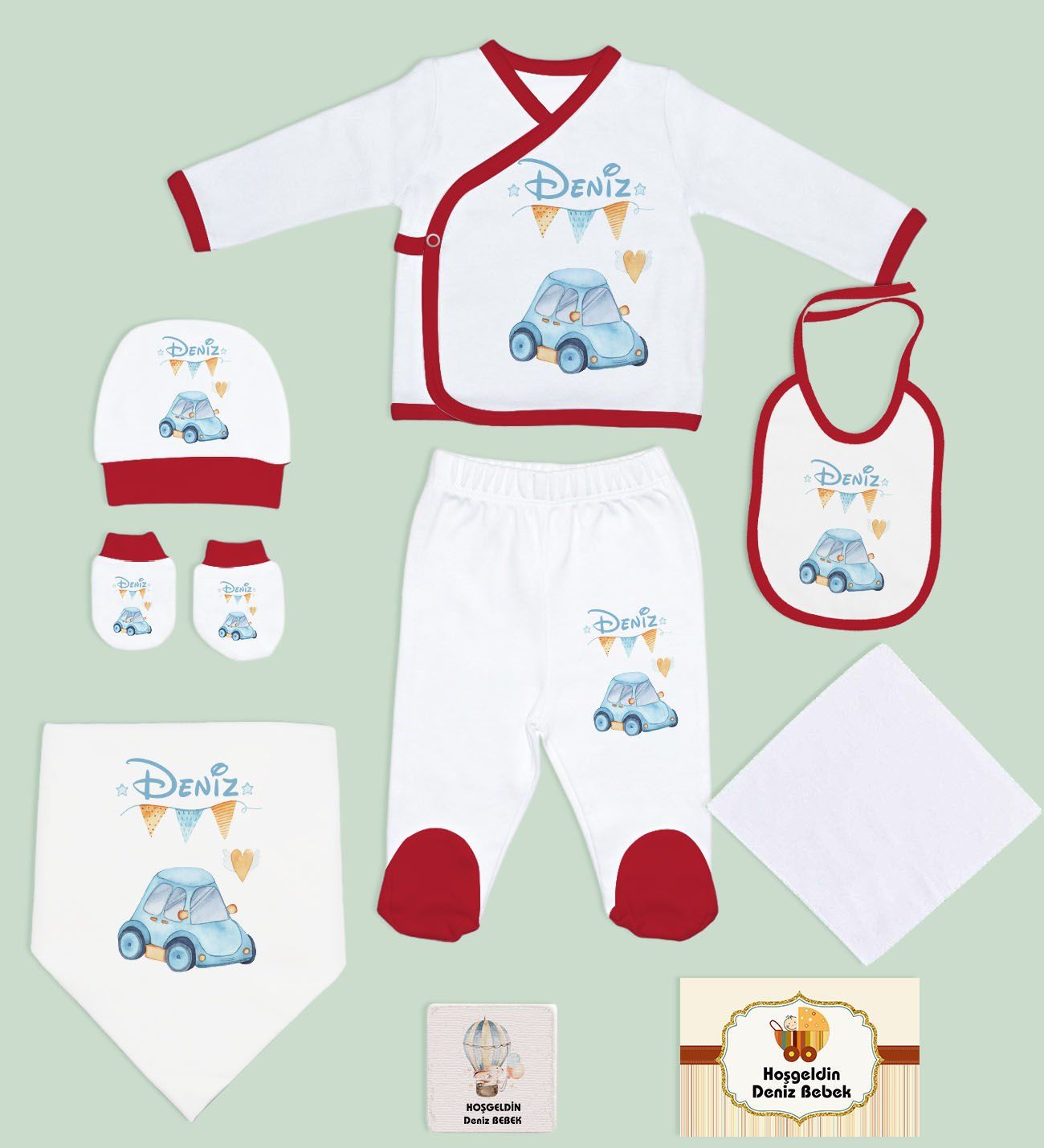 BK Kids Kişiye Özel 9 Parça Kırmızı Hastane Çıkışı ve Battaniye Hediye Seti, Yeni Doğan Bebek Giyim Hediyesi-5