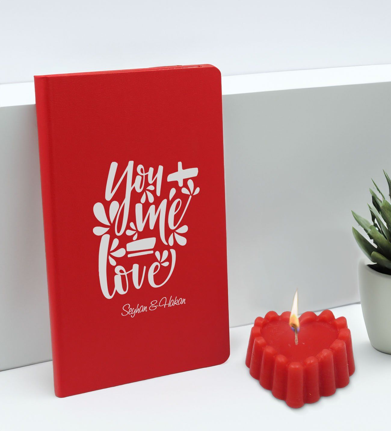 BK Gift Sevgililere Özel İsimli Kırmızı Defter ve Kokulu Kalp Mum Hediye Seti-12, Sevgiliye Hediye, Sevgililer Günü