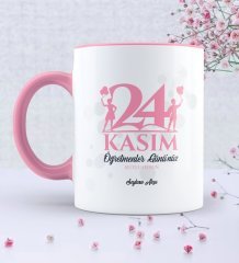 Kişiye Özel Öğretmenler Gününüz Kutlu Olsun Pembe Kupa Bardak - 2