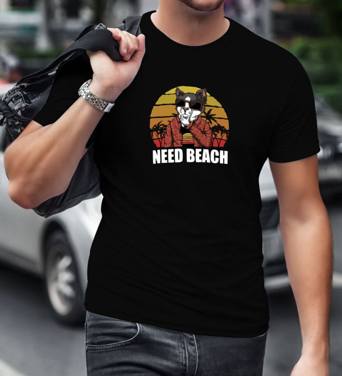 BK Gift Kedi Tasarımlı Siyah T-Shirt-2