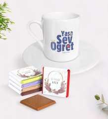 Kişiye Özel Yaşa Sev Öğret Türk Kahvesi Fincanı ve Çikolata Hediye Seti-2