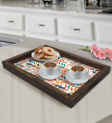 BK Gift Modern Art Tasarımlı Doğal Ahşap Tepsi-2