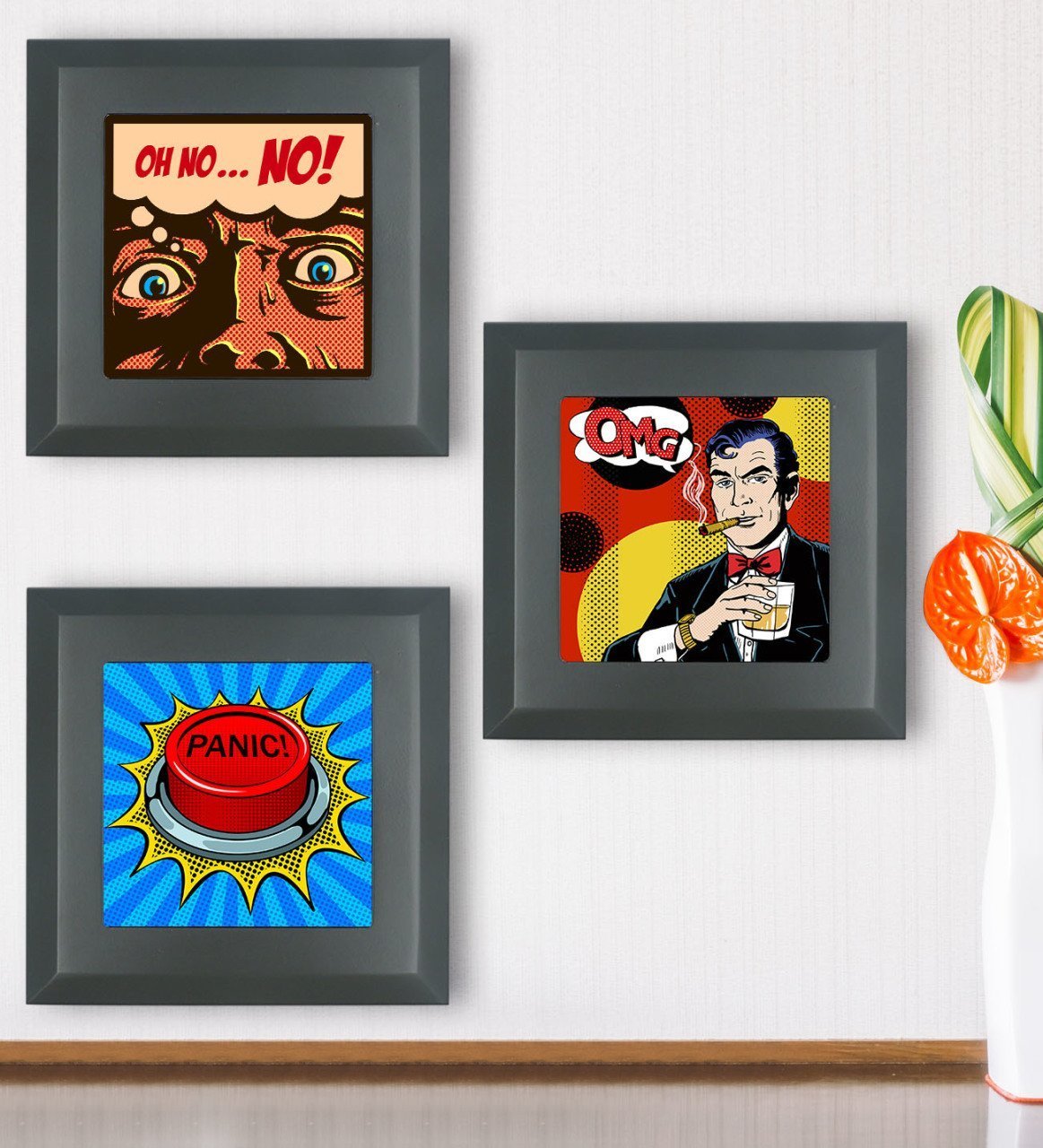 BK Gift Popart Tasarımlı 3’lü Ahşap Çerçeveli Taş Duvar Dekoru-1