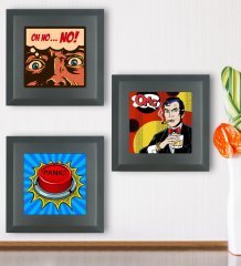 BK Gift Popart Tasarımlı 3’lü Ahşap Çerçeveli Taş Duvar Dekoru-1