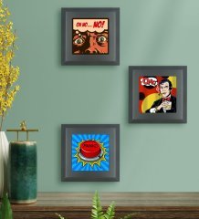 BK Gift Popart Tasarımlı 3’lü Ahşap Çerçeveli Taş Duvar Dekoru-1