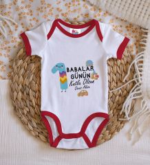 BK Kids Kişiye Özel İlk Babalar Günü Tasarımlı Kırmızı Bebek Body Zıbın-4