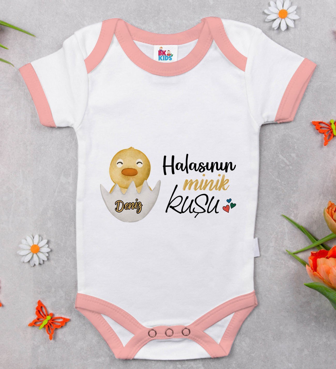 BK Kids Kişiye Özel Pembe Bebek Body Zıbın - Model 79