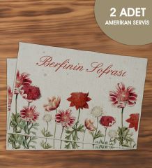 BK Gift Kişiye Özel Çiçek Tasarımlı 2’li Keten Amerikan Servis Seti-9, Ev Hediyesi,Baskılı Servis Bezi, Mutfak Dekoru