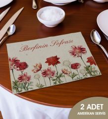 BK Gift Kişiye Özel Çiçek Tasarımlı 2’li Keten Amerikan Servis Seti-9, Ev Hediyesi,Baskılı Servis Bezi, Mutfak Dekoru