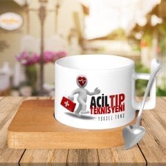 Kişiye Özel Mesleki Acil Tıp Teknisyeni Ahşap Altlıklı Seramik Fincan - 1