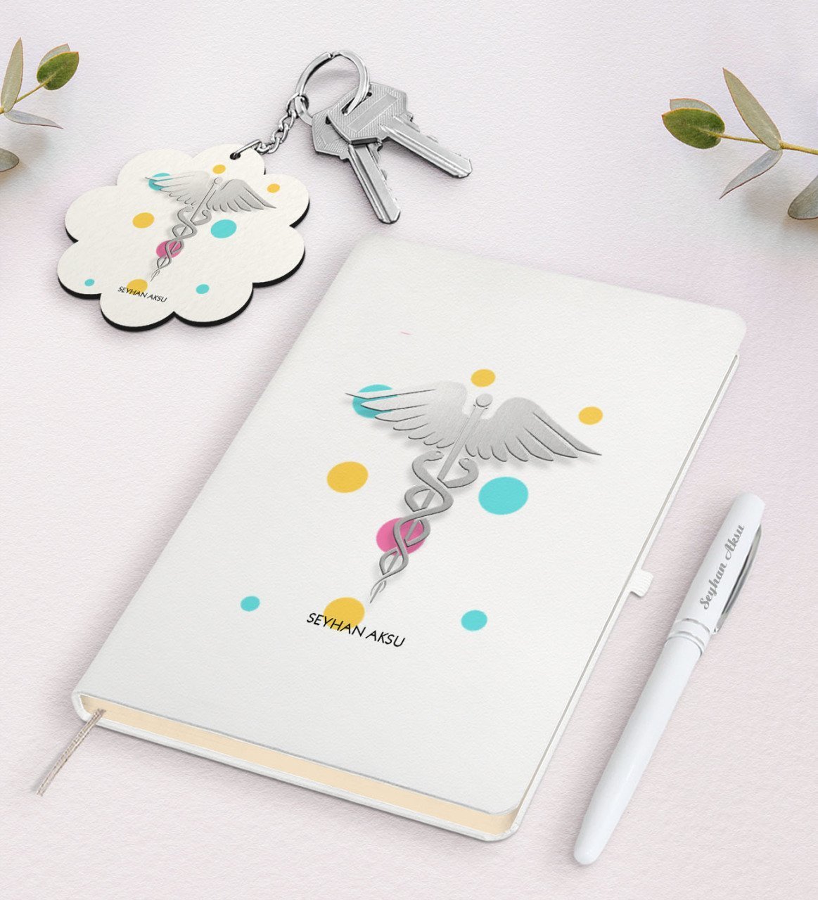Kişiye Özel Doktor Beyaz Defter Kalem Ve Anahtarlık Hediye Seti-4