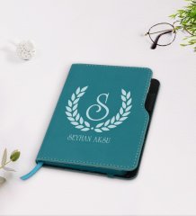 Kişiye Özel Çelenk Baş Harfli İsimli Turkuaz Termo Deri Defter-3