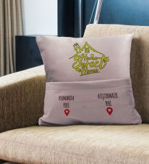 BK Gift Eğlenceli Tasarımlı Organizer Kumanda ve Atıştırmalık Cepli Pembe Kırlent Yastık- 7, Ev Dekoru, Ev Hediyesi