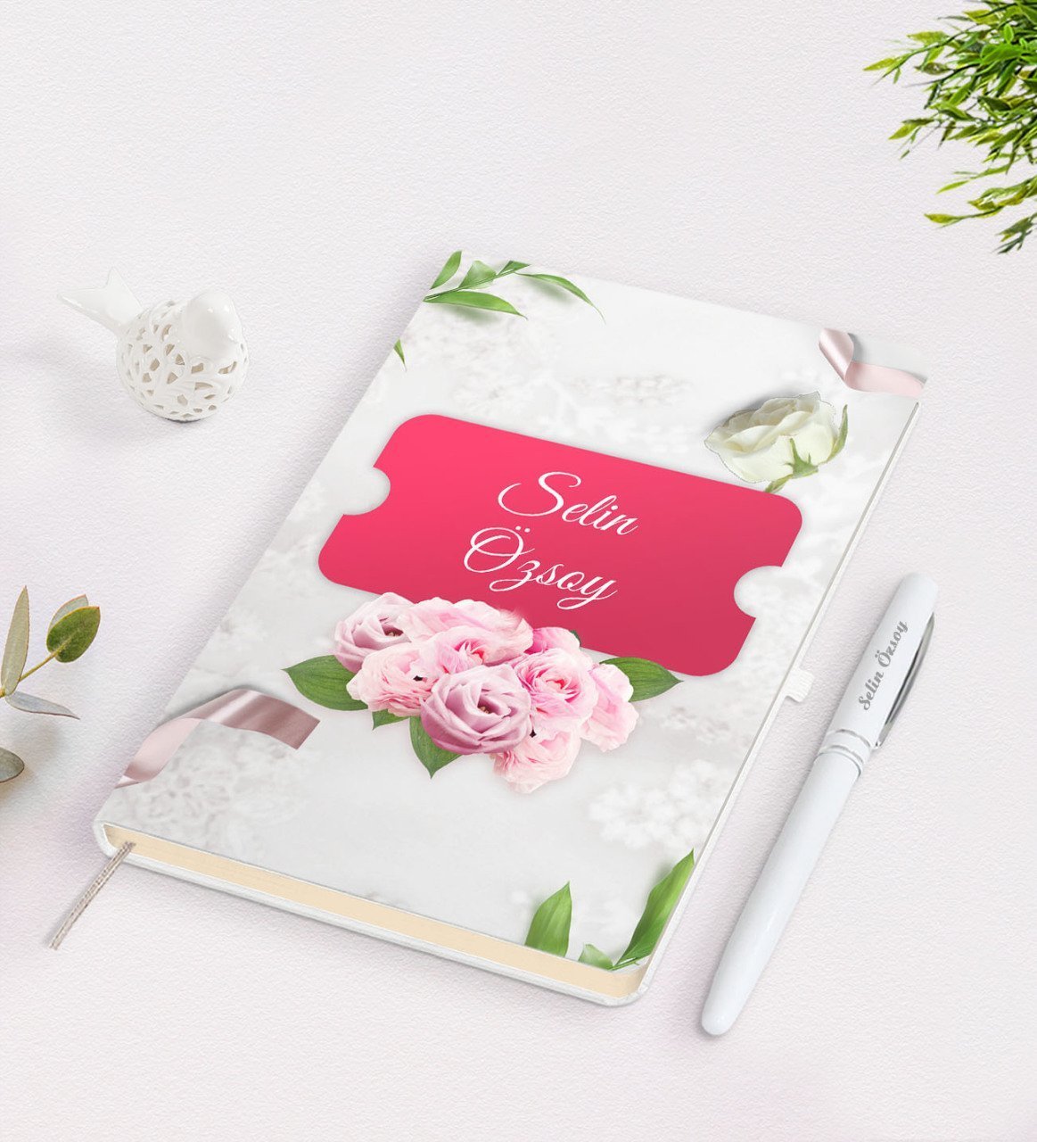 Kişiye Özel İsimli Çerçeveli Defter Kalem Seti-6