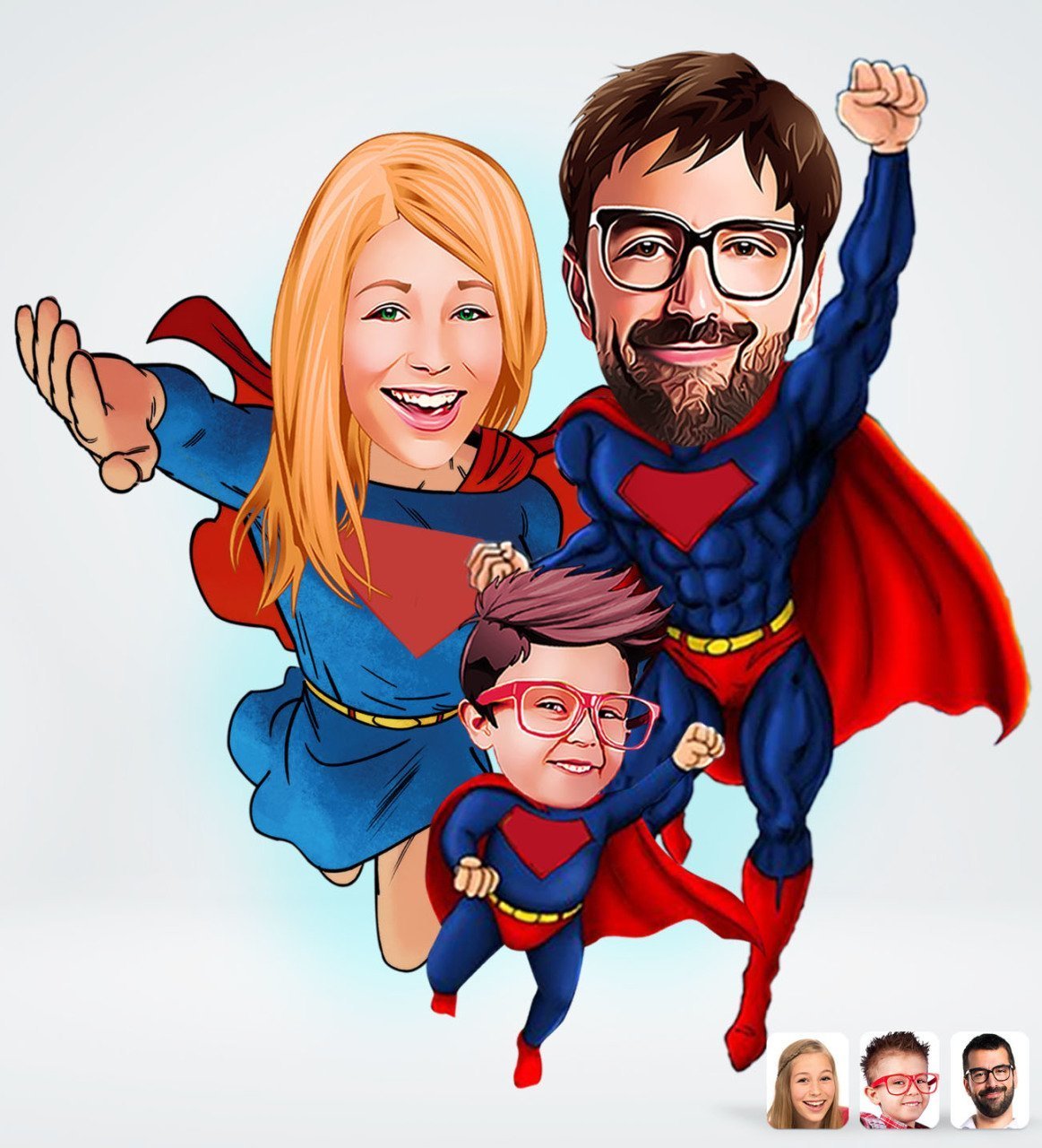 Kişiye Özel Süper Aile Tasarımlı Dijital Karikatür-1